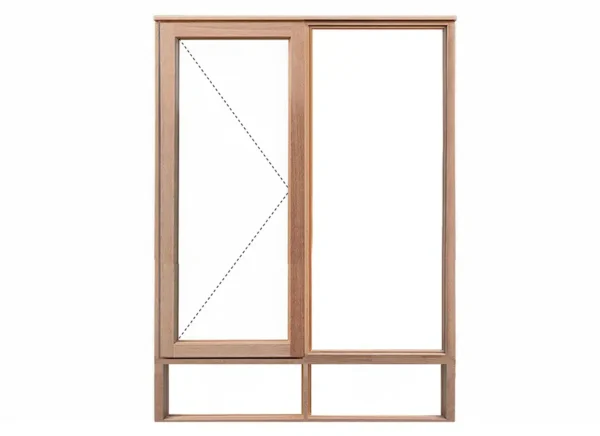 wood window frame one opening panel and one solid panel
