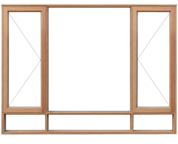 2068x1800 wooden window frame with side hung panels