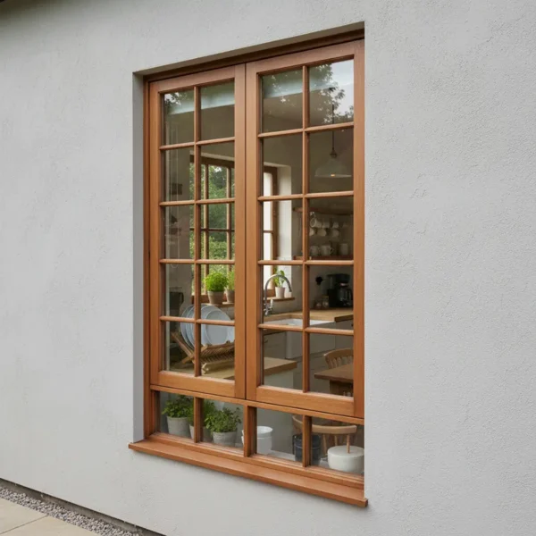 wooden window with small pane glass panel 1086x1800
