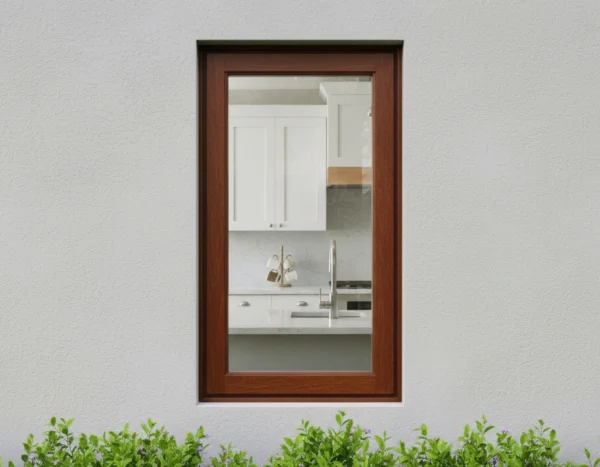 side hung wooden meranti window with full pane glass one sash 550x1200