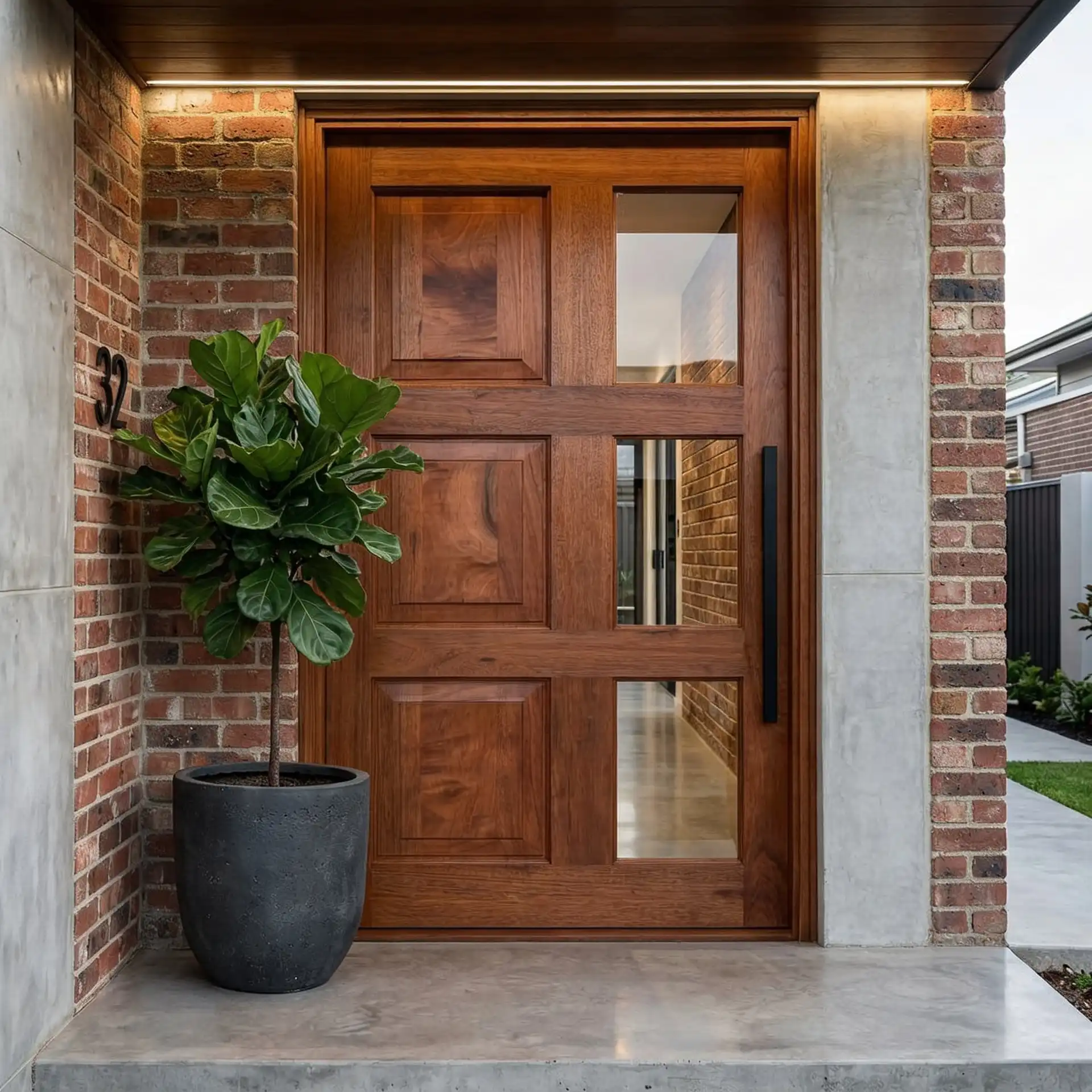 3 Raised Panel with 3 Pane View Panel wooden pivot door