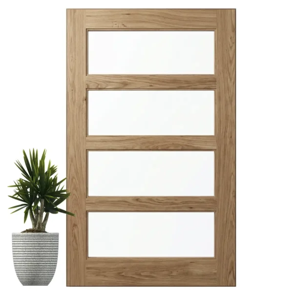 four panel glass wooden pivot door