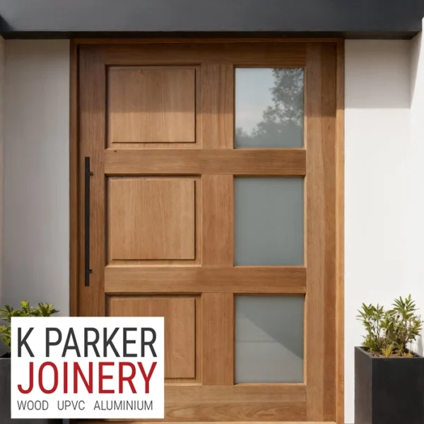 3 raised panels and 3 glass panels wooden pivot door