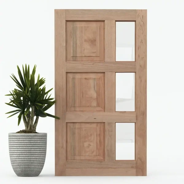 3 Raised Panel with 3 Pane View Panel wooden pivot door