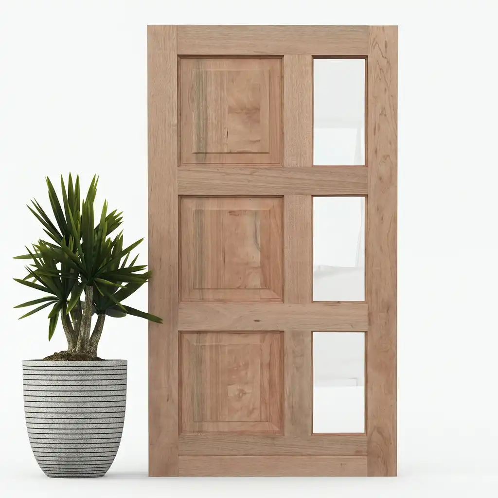 3 Raised Panel with 3 Pane View Panel wooden pivot door