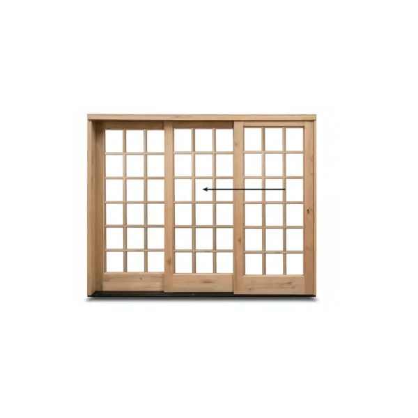 2668 wooden sliding door with cottage pane glass and 3 panels