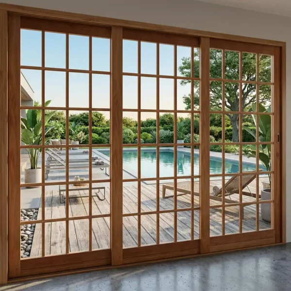 wooden sliding door with cottage pane design 3568x2100