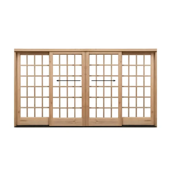 4200 wooden sliding door - with cottage pane glass and centre opening