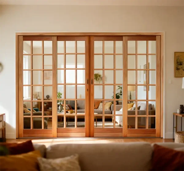small pane wooden sliding door centre opening 3600x2100