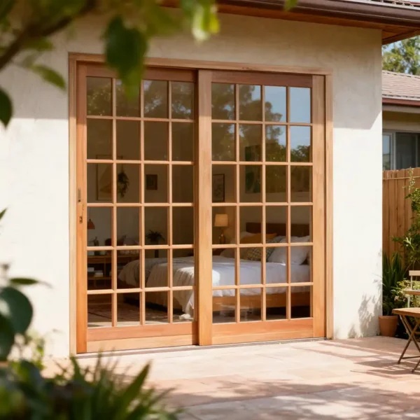 cottage pane sliding door in wood 2400x2100