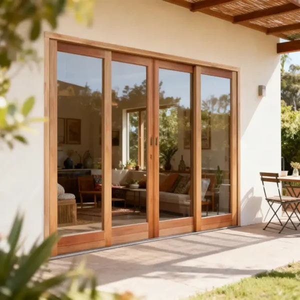 wooden sliding door centre opening 3600x2100