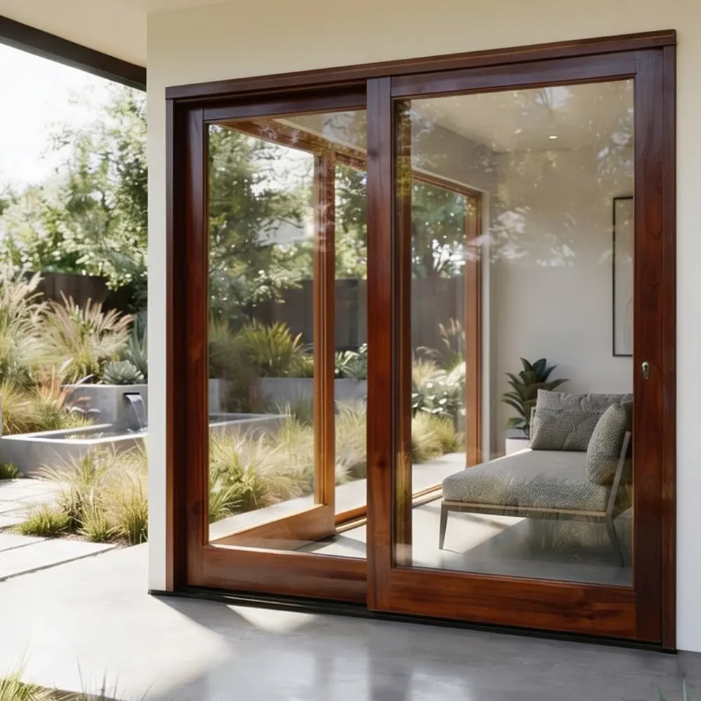 wooden sliding door on patio