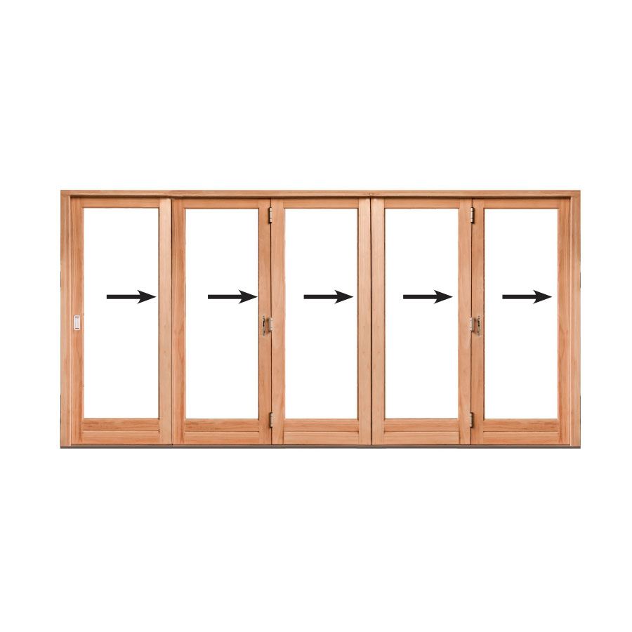 Wooden Folding Door - Full Glass Pane, 5 Leaf Sliding Folding Doors 4185 x 2100
