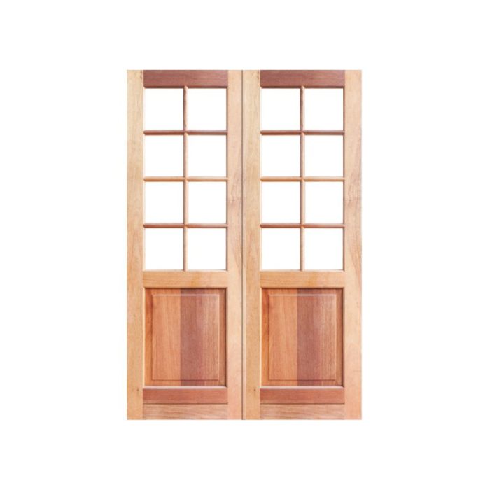 Cottage Pane Top/Raised and Fielded Bottom Panel Double Wooden Doors 1220x2032 Hardwood Semi Exterior