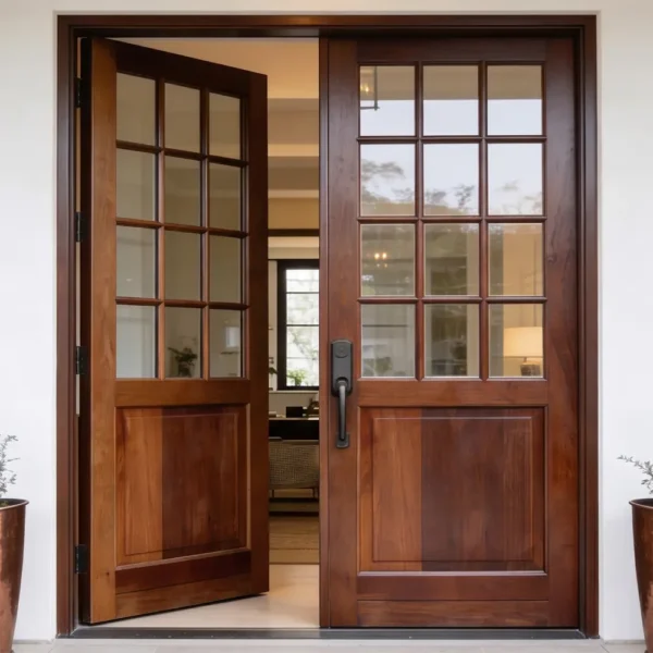 cottage pane top solid bottom wooden double door