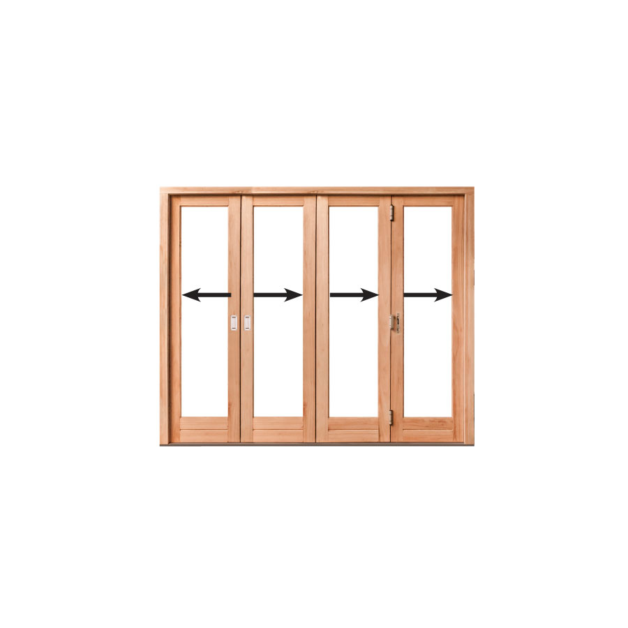 Folding Door - Full Glass Pane, 4 Leaf Folding Wooden Door 2564 x 2100