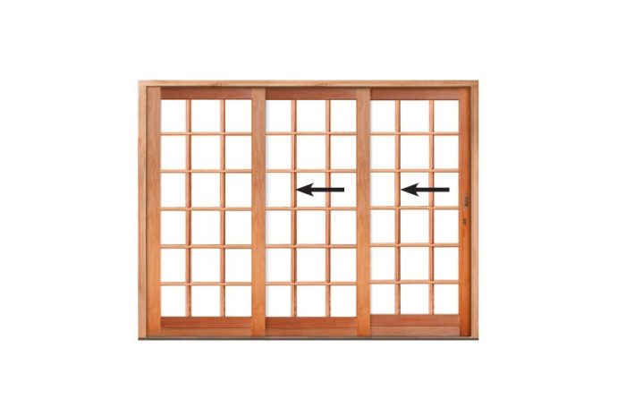 Wooden Sliding Door | Cottage Pane Triple Leaf Sliding Door 2668 x 2100 | Left Opening