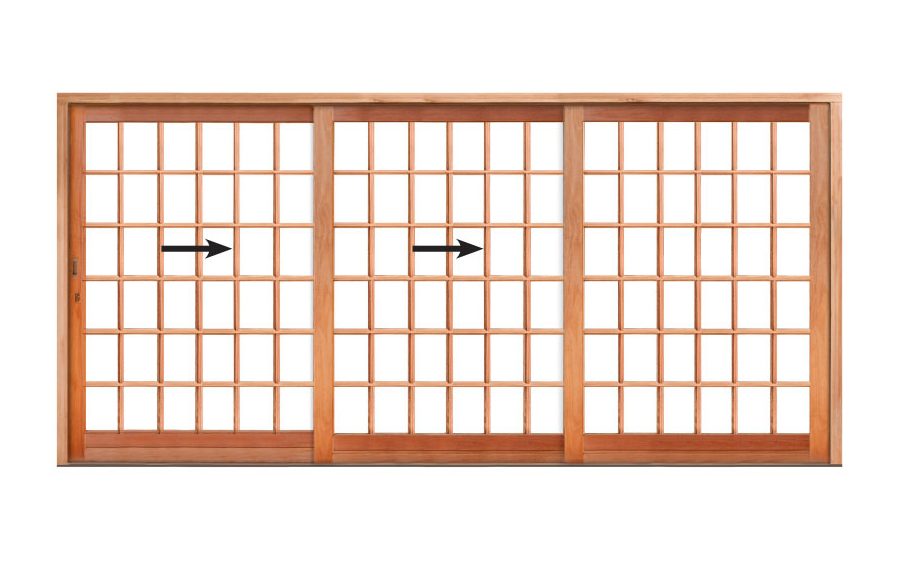 Wooden Sliding Door | Cottage Pane Triple Leaf Sliding Door 4468 x 2100 | Right Opening