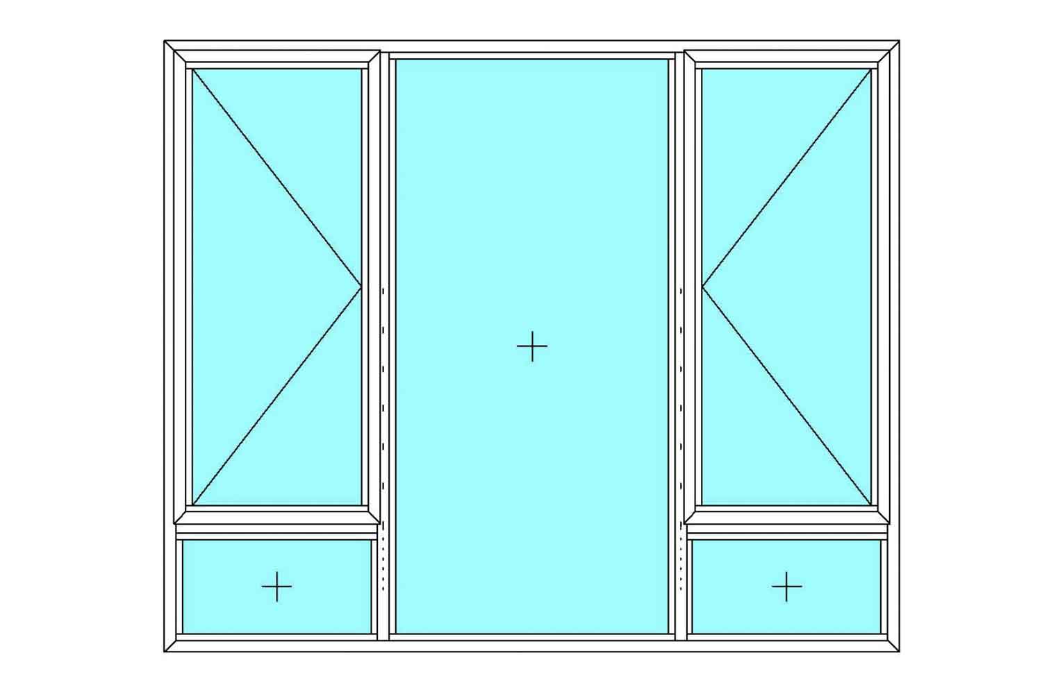 Aluminium Window - Two Side Hung Windows and Three Fixed Fields 1790mm x 1490mm
