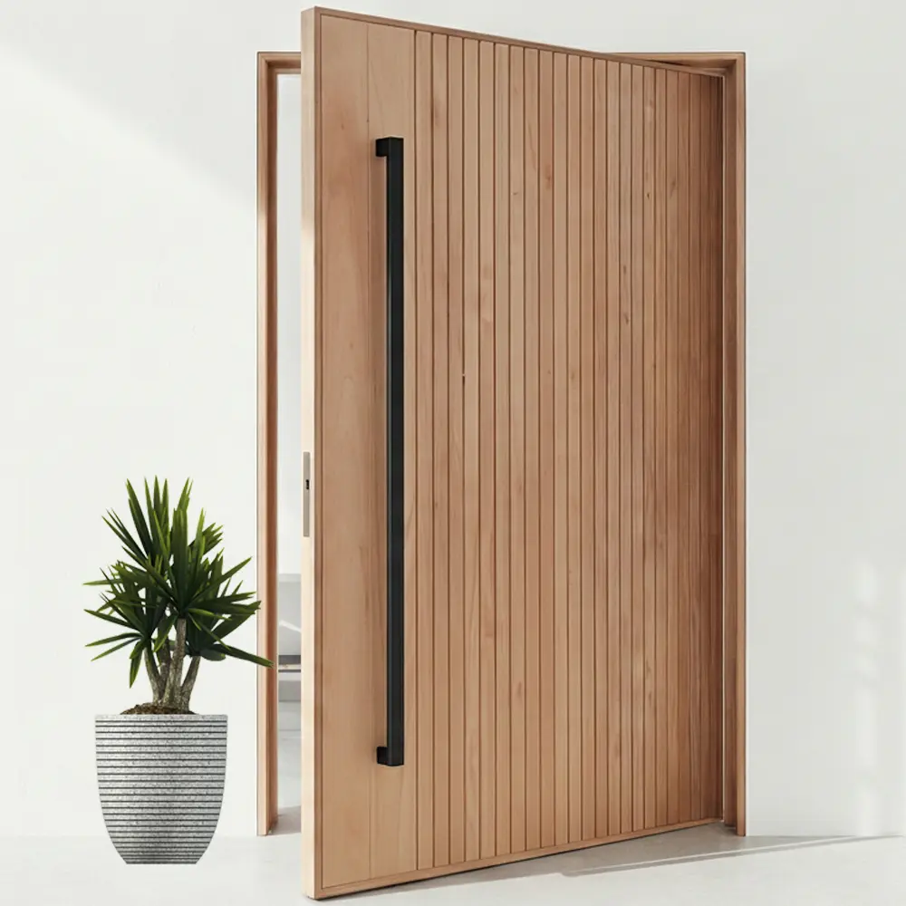 The Axl Wooden Pivot Door with Vertical Lines