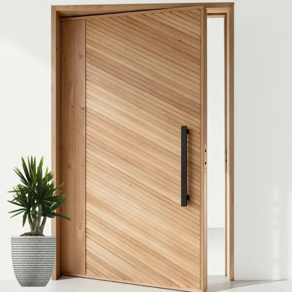 The Colleen Wooden Pivot Door with Diagonal Lines