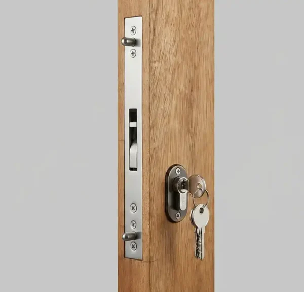 anti lift lock on a wooden veranda door manufactured by k parker joinery