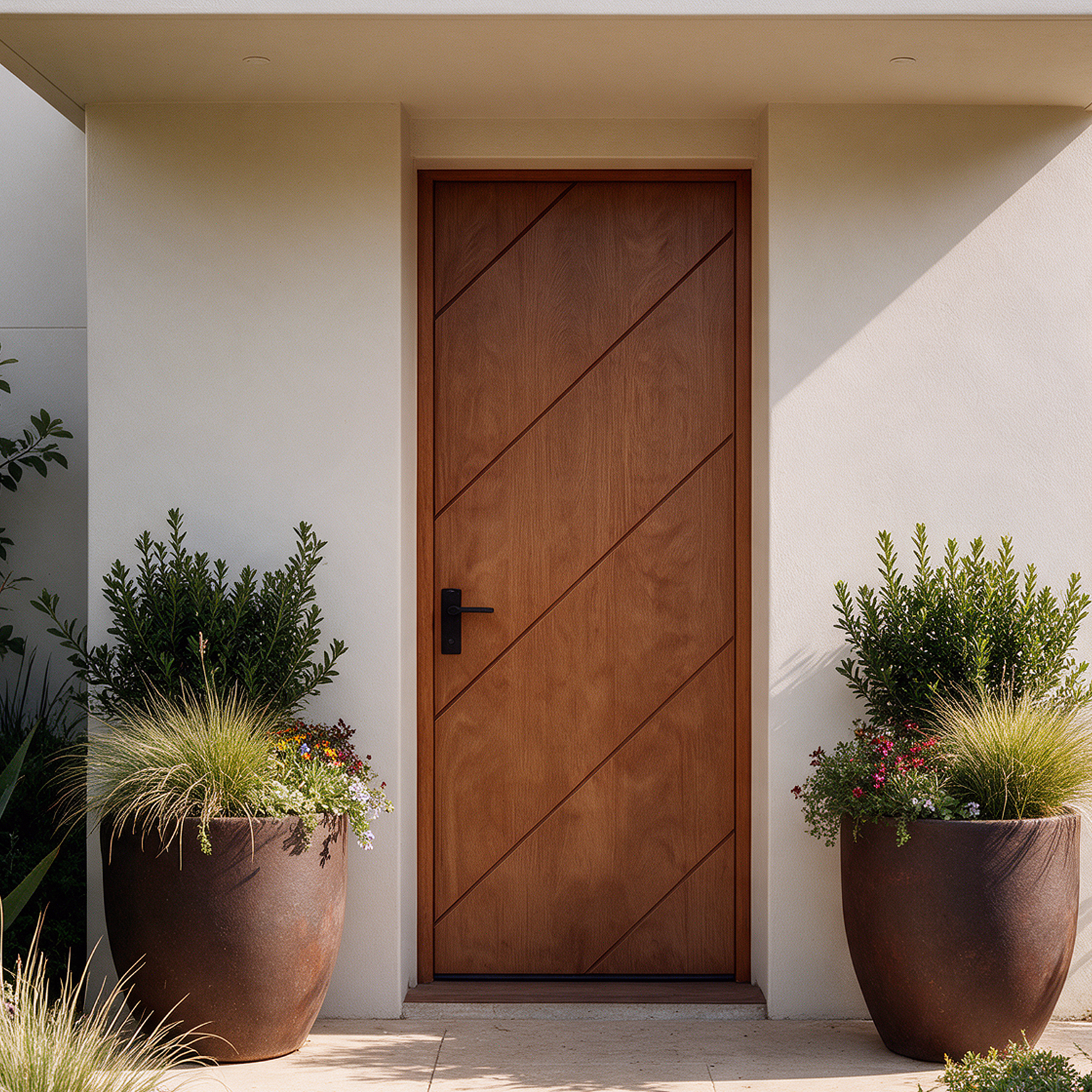 marine ply door with diagonal lines
