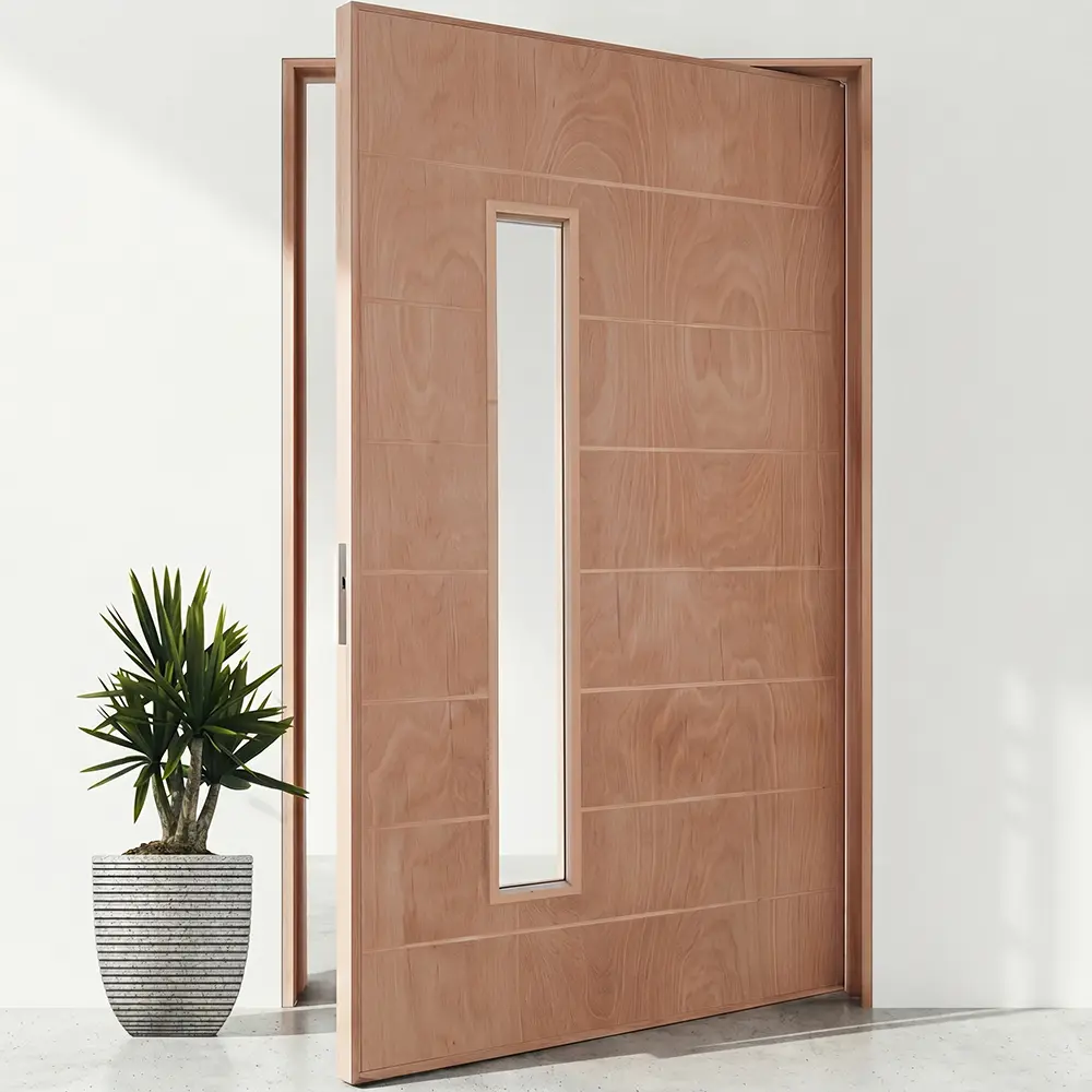 marine ply wooden pivot door with view panel