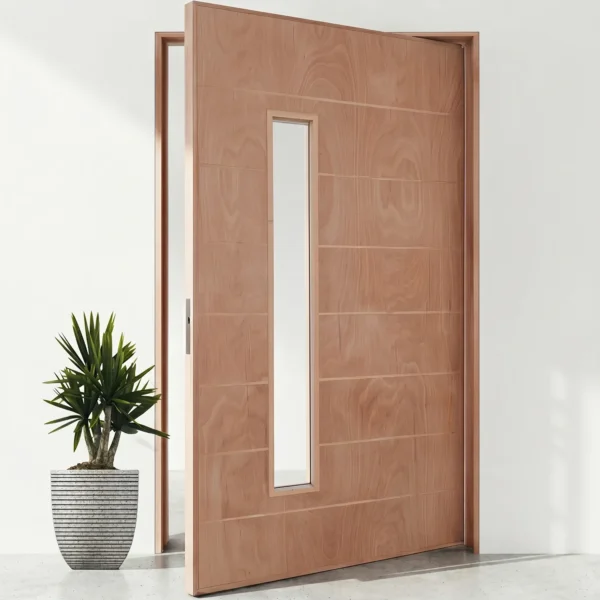 marine ply wooden pivot door with view panel
