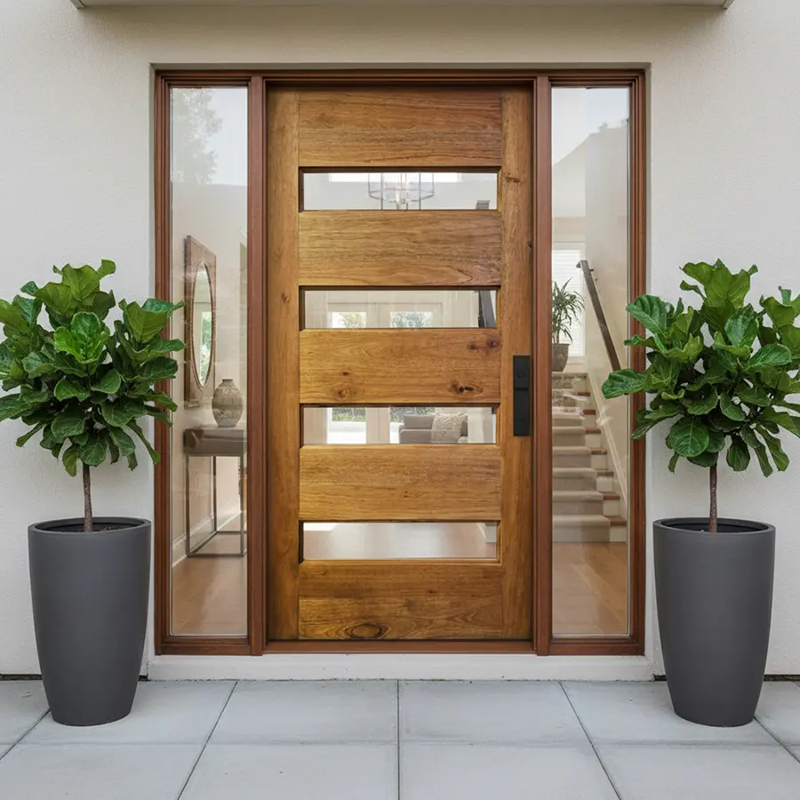 wooden pivot door wide slats01 pivot door with wide meranti slats and narrow glass panels with windows on the side