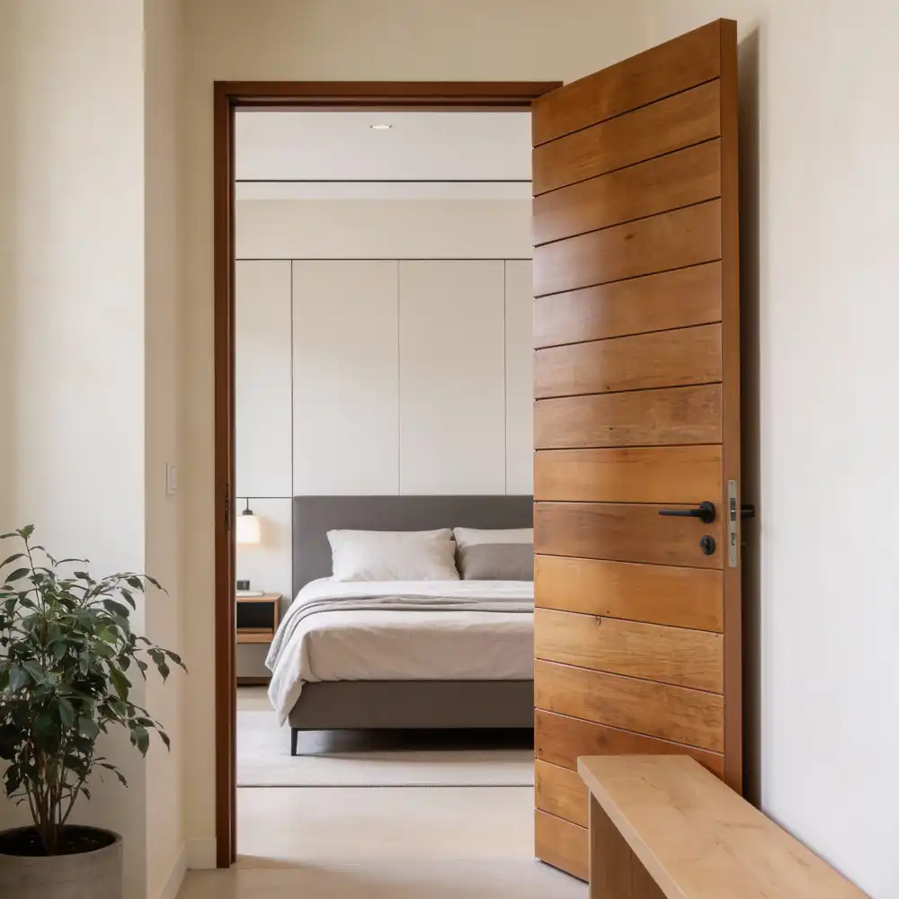 horizontal slatted wooden door