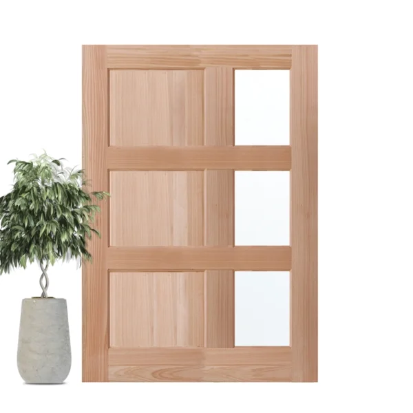 3 flat panels 3 glass panels wooden pivot door