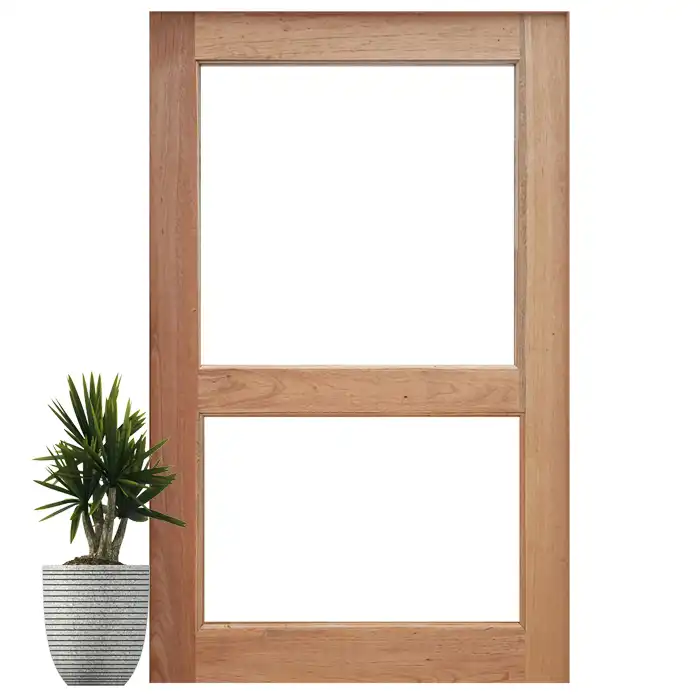 two pane glass wooden pivot door in meranti