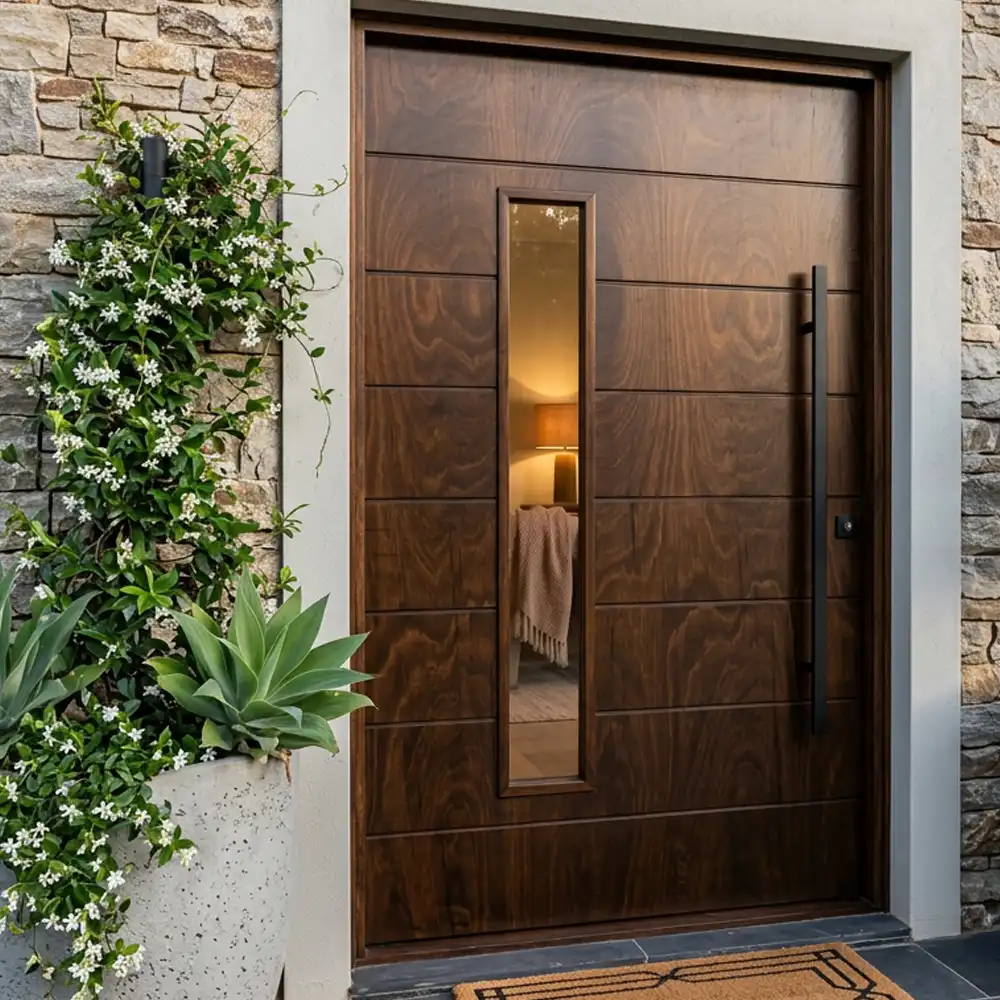 marine ply pivot door with 8 horizontal grooves