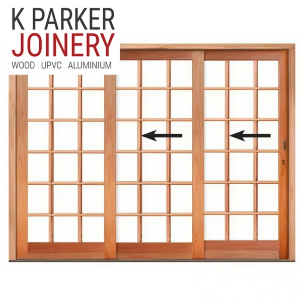 triple leaf cottage pane wooden sliding door