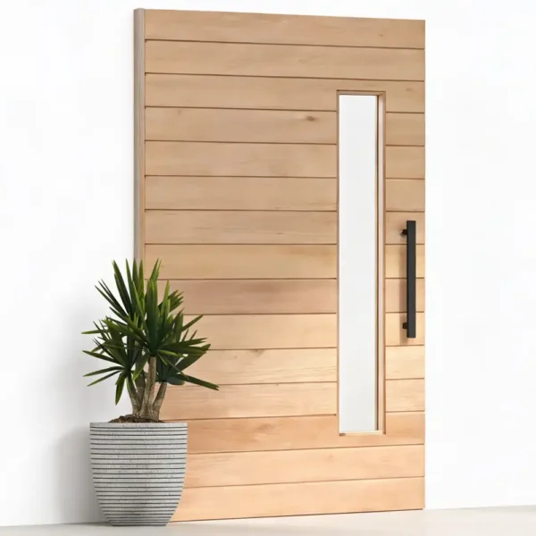 meranti pivot door with 15 horizontal slats