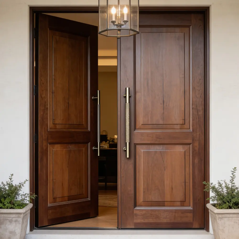 Solid Two Panel Double Wooden Doors