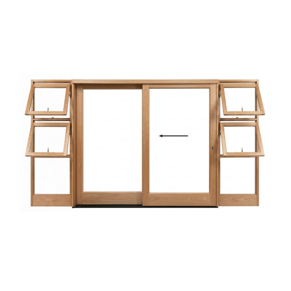3500 wooden sliding door unit with windows on both sides