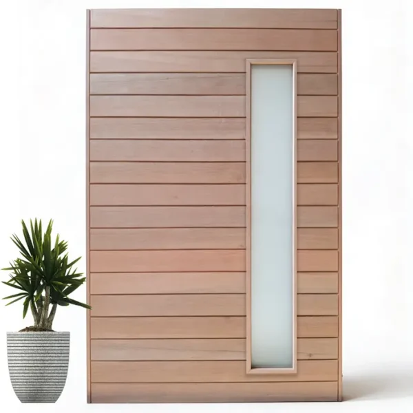 Fine Groove Marine Ply Wooden Pivot Door with Vertical Glass Panel – 1200mm