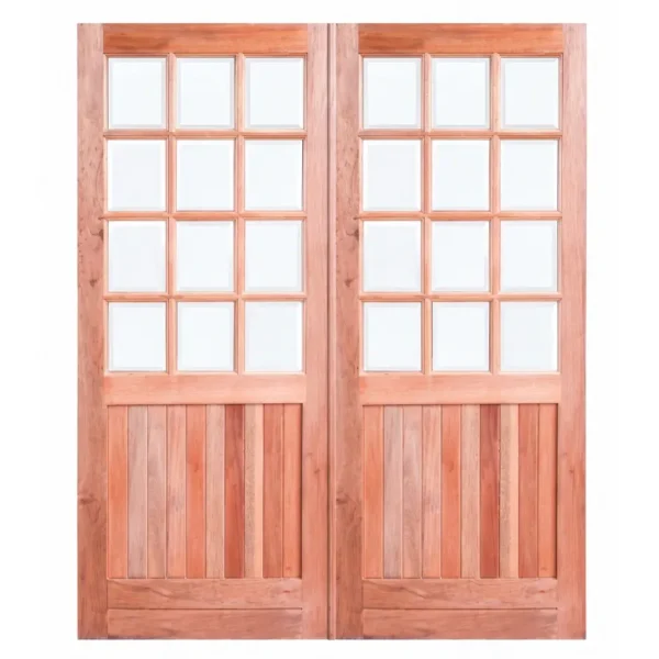 Cottage Pane Top/Vertically Slatted Bottom Panel Double Timber Doors 1626x2032