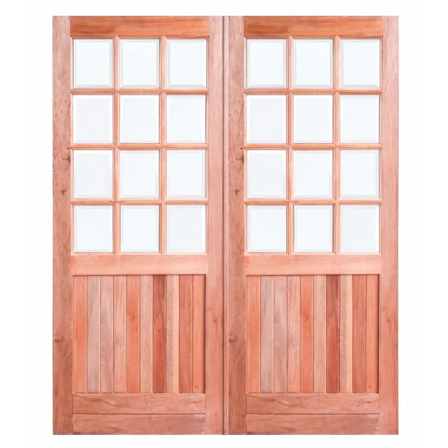 Cottage Pane Top/Vertically Slatted Bottom Panel Double Timber Doors 1626x2032