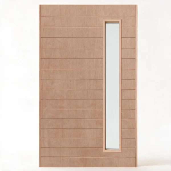 Fine Groove Marine Ply Wooden Pivot Door with Vertical Glass Panel – 1200mm