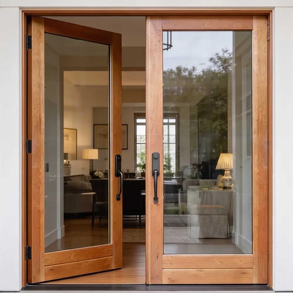 Full Pane Glass Double Wooden Doors