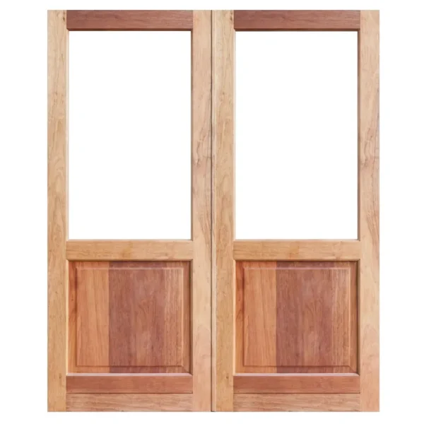 Full Pane Glass Top/Raised and Fielded Bottom Panel Wooden Double Doors