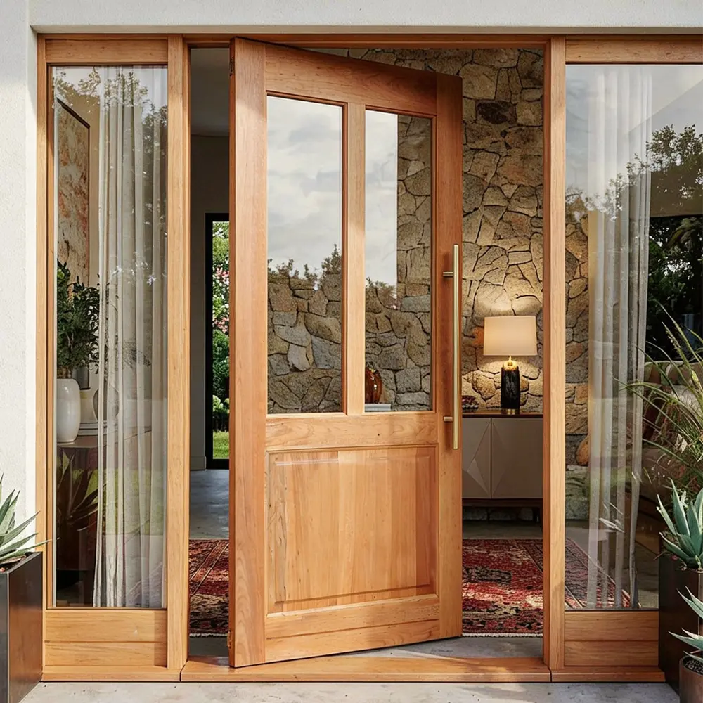 2 pane top with solid bottom panel wooden pivot door