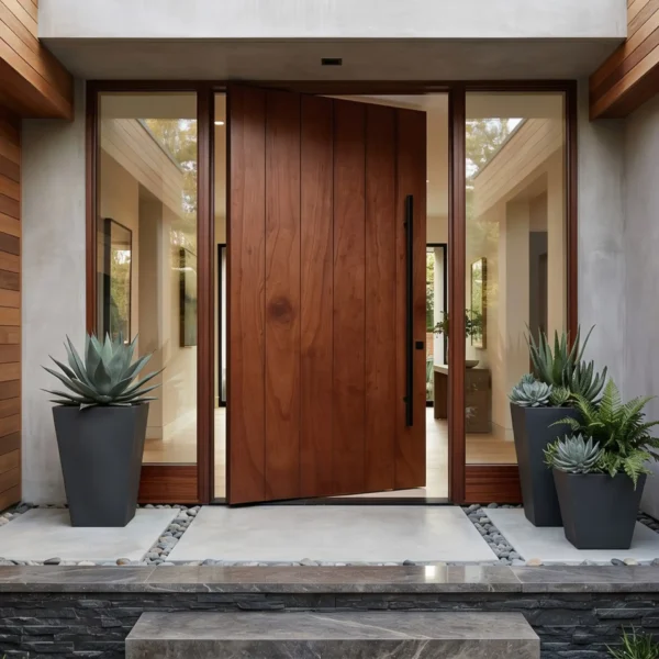 6 vertical grooves marine ply wooden pivot door