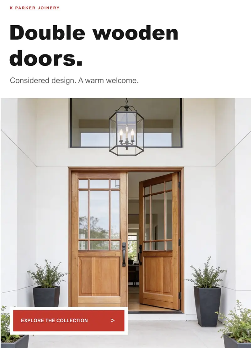 K Parker Joinery double wooden doors brochure cover