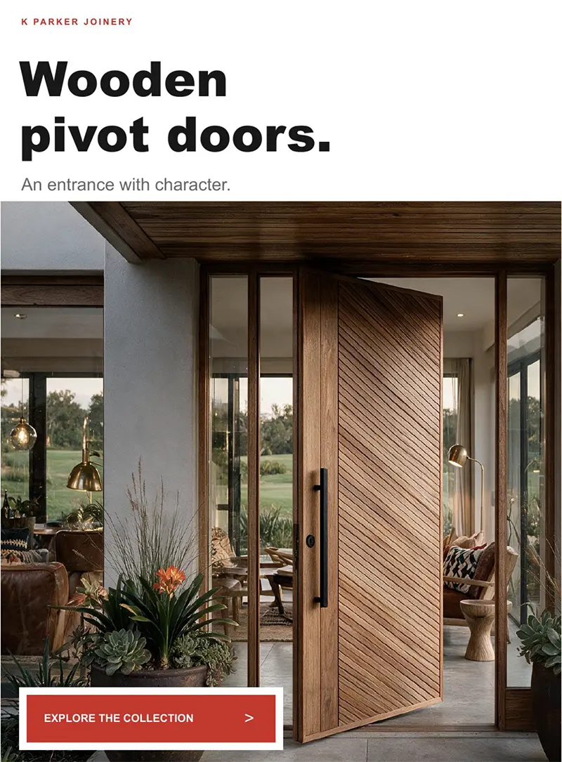 K Parker Joinery wooden pivot door brochure cover