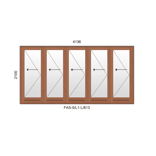 FAS 5 L1 L813 | Full Glass Pane, 5 Leaf Sliding Folding Door <br/>4136 x 2100